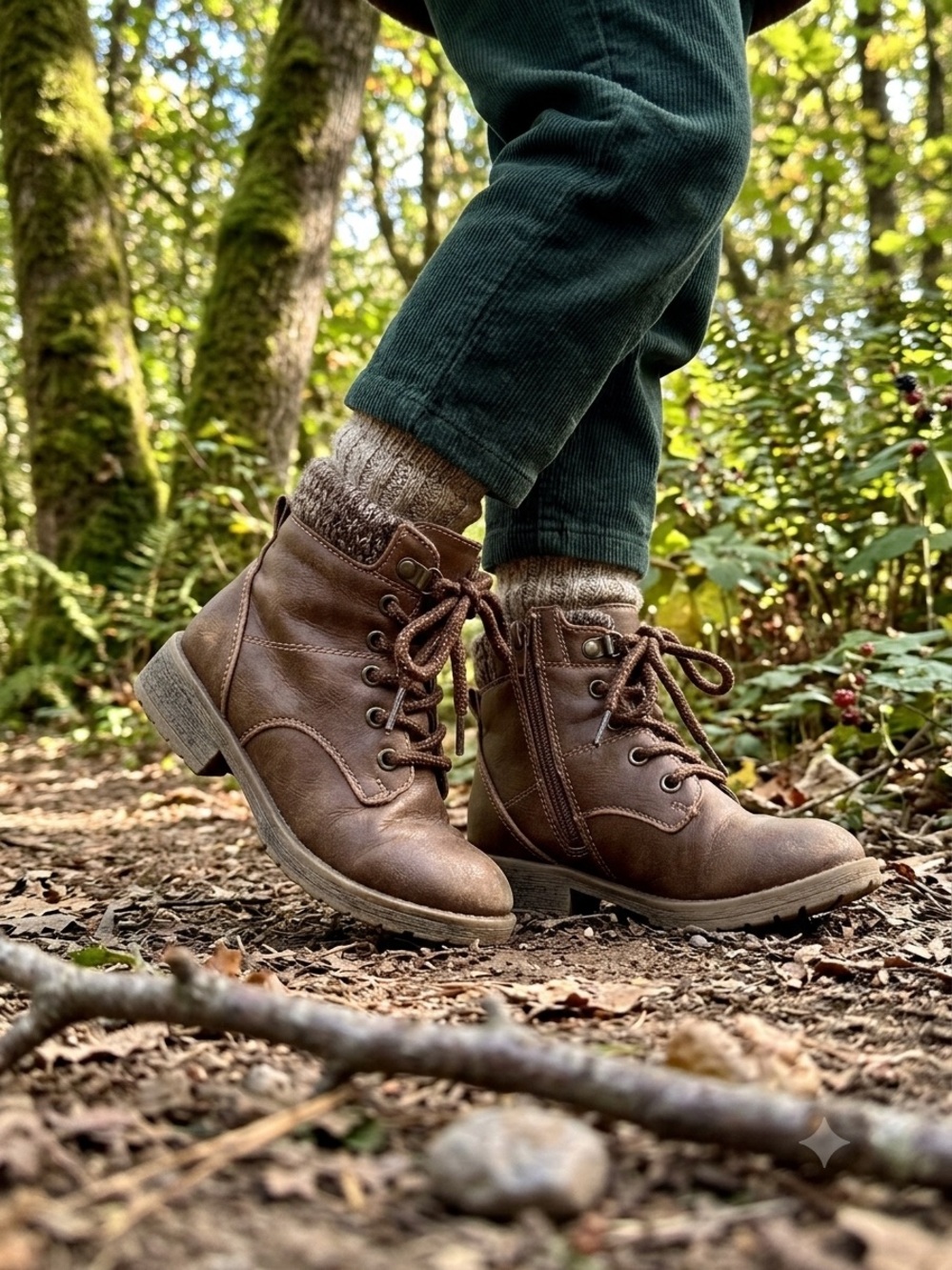 Kids Brown Faux-Leather Winter Boot with Fleece Lining